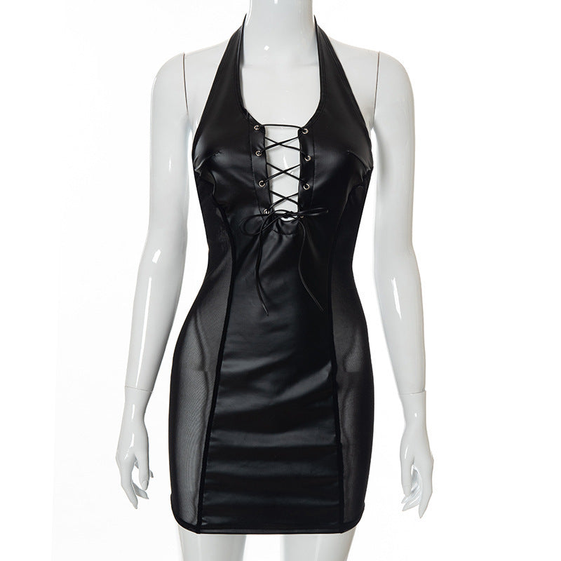 Mesh-Panel PU Kleid – Sexy & Figurbetont